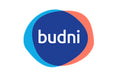 BUDNI-Logo mit blauer Hintergrundfläche und weißem Schriftzug.